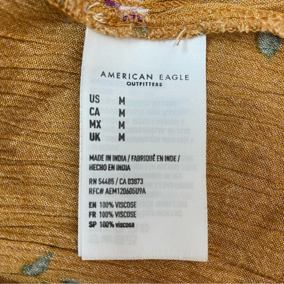 American Eagle Floral Button Front Mini Dress Sleeveless Mustard Yellow Medium - Picture 6 of 7